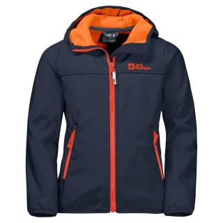 Jack Wolfskin Softshell Jacket Fourwinds (wind & water repellent) night blue/orange Kids